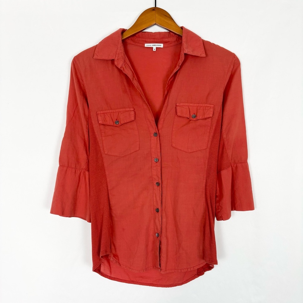 James Perse Slub Side Panel Shirt Orange Red Size‎ 3 Half Sleeve